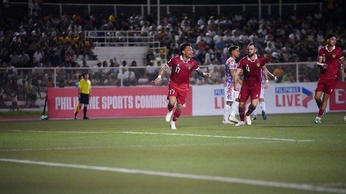 Selebrasi Saddil Ramdhani setelah cetak gol penyeimbang Timnas Indonesia lawan Filipina di R2 Kualifikasi Piala Dunia 2026, pada Selasa (21/11/2023) di Stadion Rizal Memorial, Manila