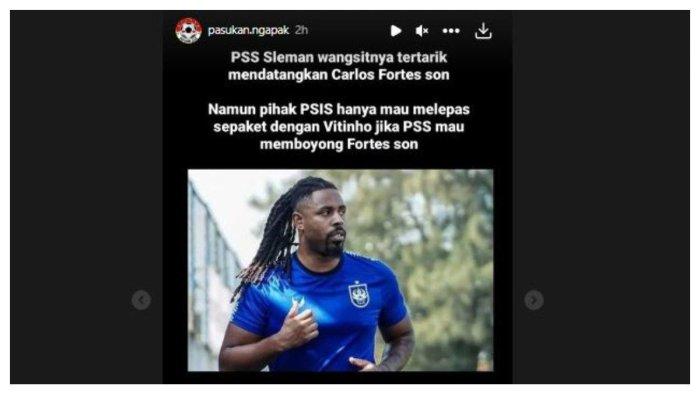 Striker PSIS Semarang Carlos Fortes dikabarkan masuk ke dalam lis belanja PSS Sleman pada bursa transfer paruh musim Liga 1 2023/2024. Instagram @pasukan.ngapak