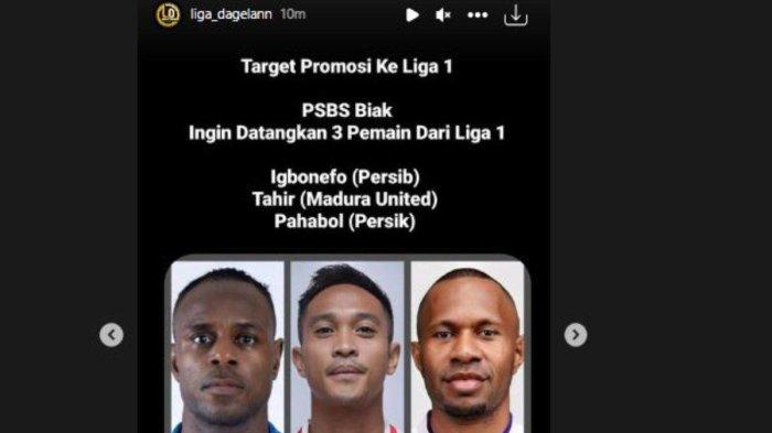 Victor Igbonefo, Muhammad Tahir dan Feri Pahabol masuk lis belanja PSBS Biak. Instagram @liga_dagelann