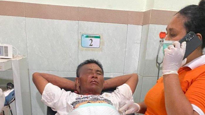 Warga asal Dusun Ceningan Kawan, Desa Lembongan, I Nyoman Arta (53) mengalami luka-luka cukup parah pada wajahnya, akibat terkena linggis yang dilempar oleh menantunya, Minggu (22/10/2023).