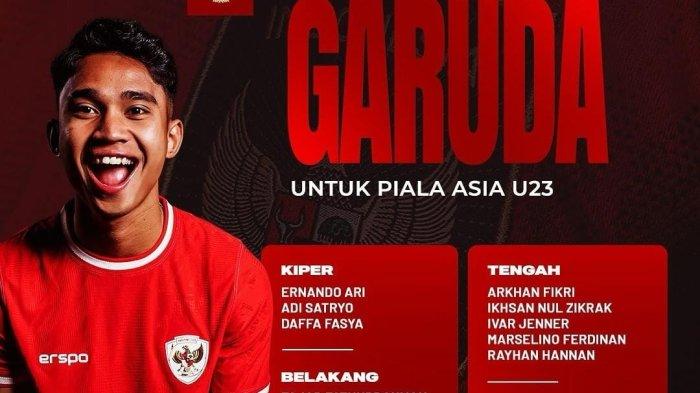 Skuad Garuda telah siap dengan 23 pemain andalannya dalam pertandingan Piala Asia U-23 tahun 2024.
AFC atau Konfederasi Sepak Bola Asia, telah merilis daftar pemain dari tim-tim peserta Piala Asia U-23 2024, termasuk dari Timnas Indonesia U-23.
