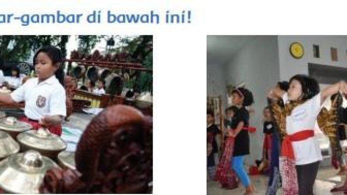 Gambar anak sedang bermain gamelan dan menarik, Tema 3 kelas 5