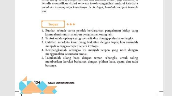 Kunci jawaban Bahasa Indonesia kelas 11 halaman 134 semester 2 bab 4 tentang membuat cerita pendek