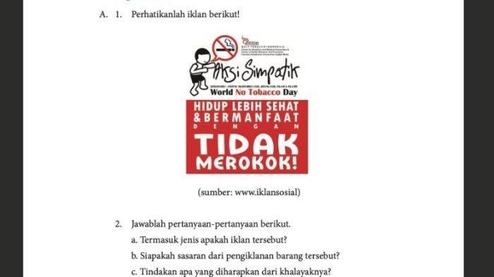 Kunci jawaban Bahasa Indonesia kelas 8 halaman 39 bagian A semester 2 tentang iklan tidak merokok