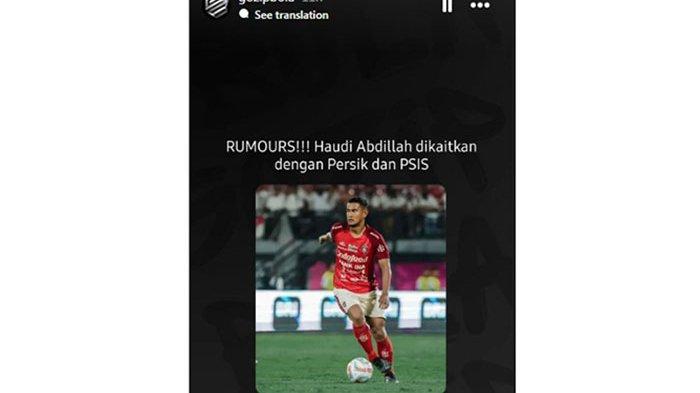 rumor eks Bali United, Haudi Abdillah ke PSIS atau Persik Kediri di bursa transfer Liga 1 2024.