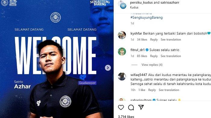 tangkap layar Instagram Persiku Kudus, Satrio Azhar eks kiper Persib Bandung di Liga 1