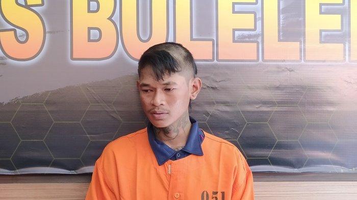 Pelaku pencurian ponsel Yusup Maulana saat di Polres Buleleng.