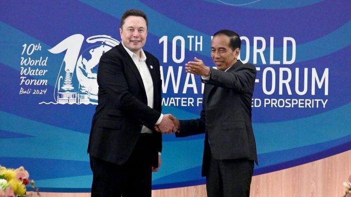 BERTEMU MUSK - Presiden Jokowi bertemu CEO SpaceX dan Tesla, Elon Musk, di sela-sela pertemuan World Water Forum ke-10 di Bali International Convention Center (BICC), Nusa Dua, Senin (20/5/2024).