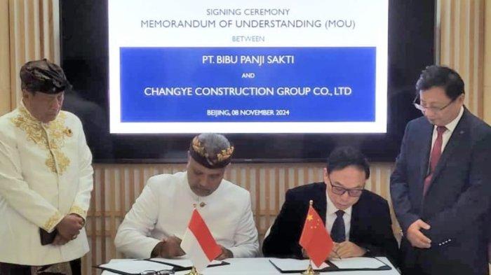 Penandatanganan kerjasama antara PT BIBU Panji Sakti dengan ChangYe Construction Group terkait pembangunan Bandara Internasional Bali Utara .