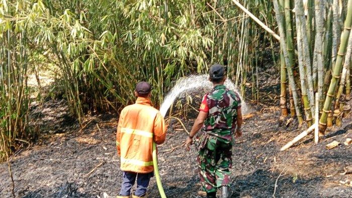 Aparat saat memantau penanganan kebakaran di sebuah lahan milik warga di Banjar Ngoneng, Desa Mendoyo Daug Tukad, Kecamatan Mendoyo, Jembrana, Minggu 22 Oktober 2023.