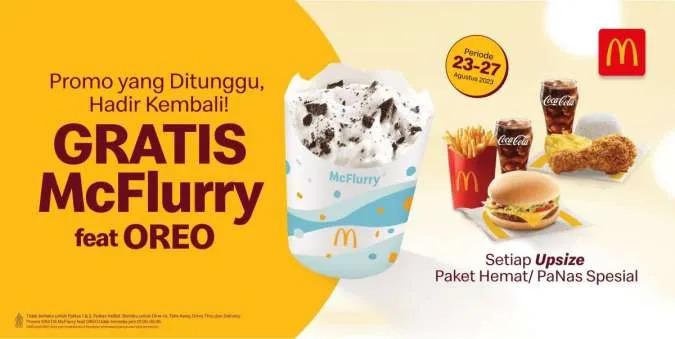 BARU! Promo McD 24-27 Agustus 2023, Upsize Paket Hemat Dapatkan Gratis 1 McFlurry Oreo