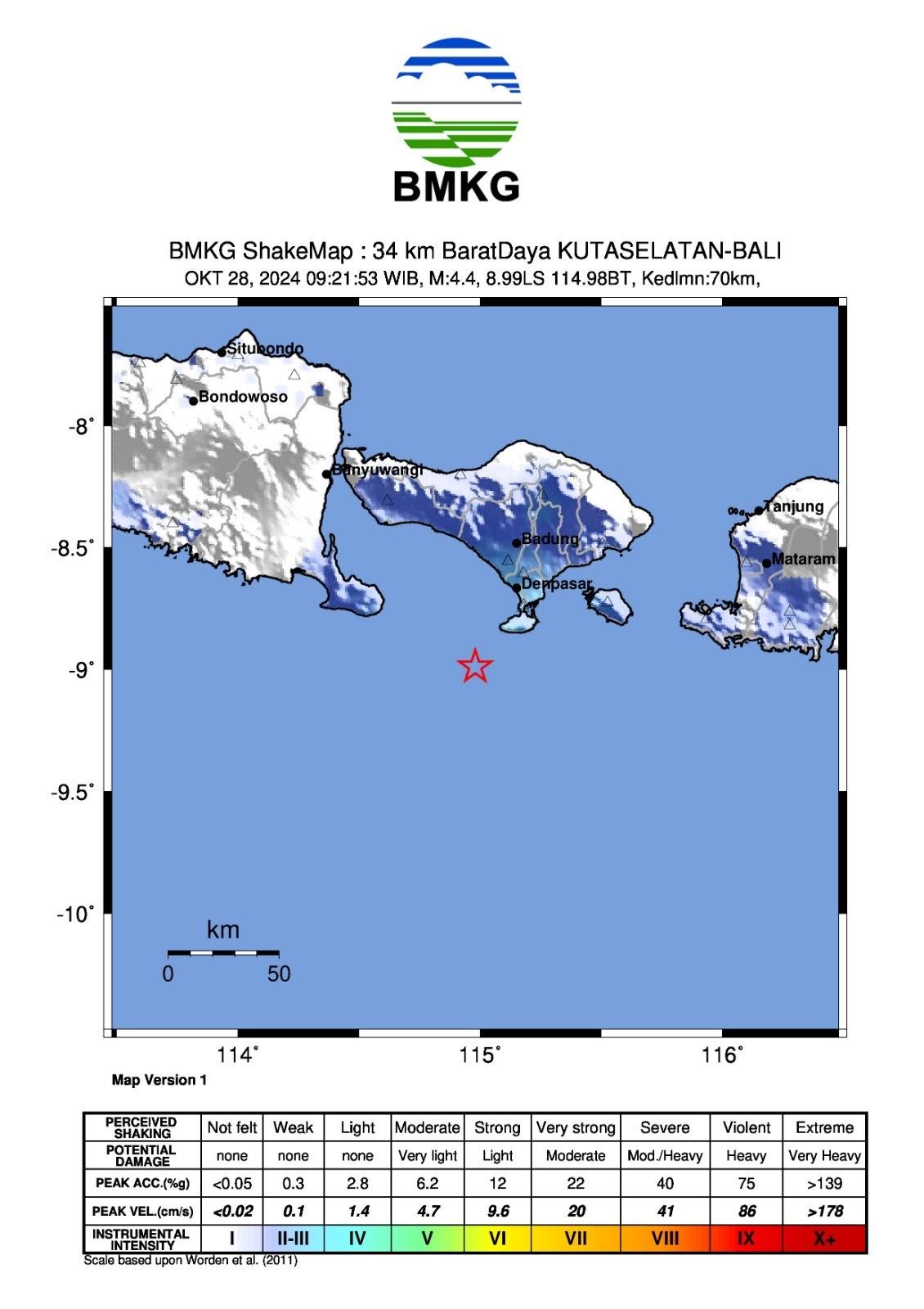GEMPA 28 Oktober 2024 - Bali Selatan Diguncang Gempa Bumi Tektonik M 4,4, Dirasakan Hingga Denpasar
