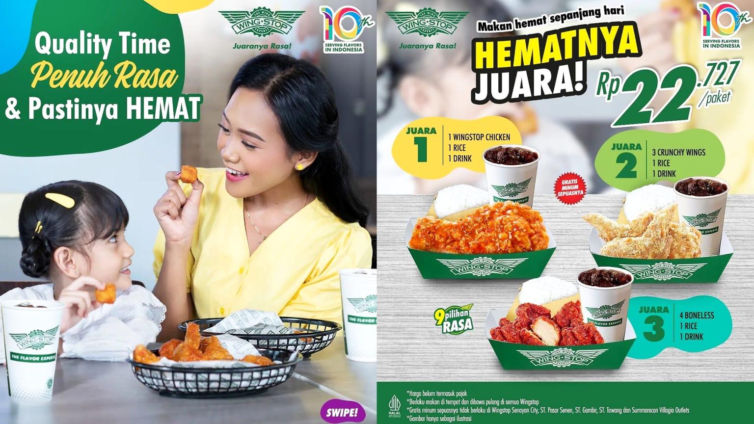 CATAT! Promo Wingstop 23-30 Juni 2024, Nikmati 3 Crunchy Wings + 1 Rice + 1 Drink Rp 22 Ribuan
