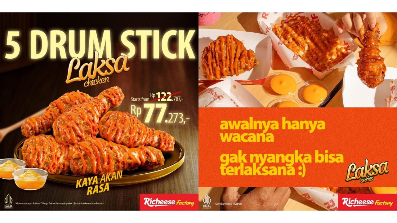 DISKON! Promo Richeese Factory 20-31 Mei 2024, 5 Ala Carte Drum Stick Laksa Chicken Rp 77 Ribuan