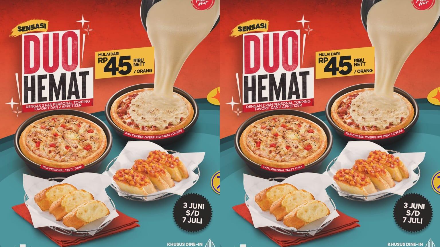 PAKET HEMAT! Promo Pizza Hut 16-30 Juni 2024, 2 Pan Personal Pizza + 2 Appetizer 45 Ribu Per Orang