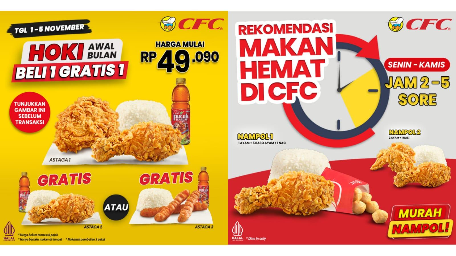 MURAH! Promo CFC Hari Ini 5 November 2023, Nikmati 1 Ayam Goreng + 1 Nasi + 1 Coca Cola Rp 45 Ribuan