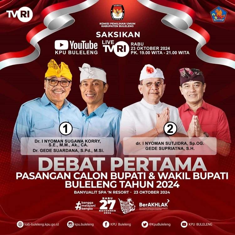 Malam Ini Debat Perdana Pilkada Buleleng, Sugawa-Suardana vs Sutjidra-Supriatna Adu Gagasan
