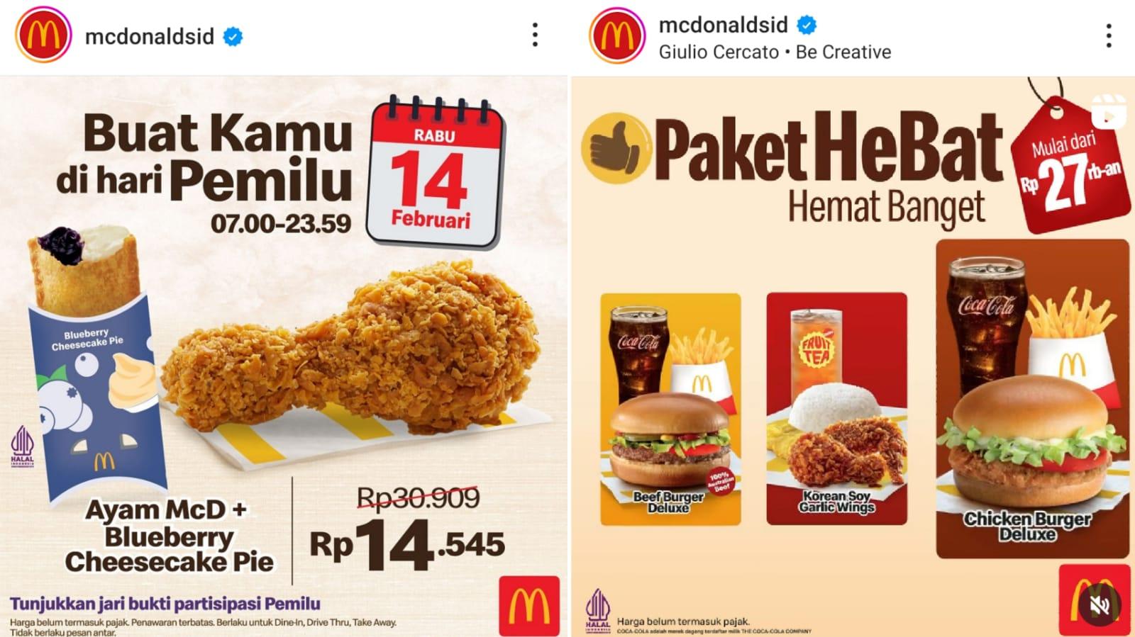 PEMILU! Promo McD Hari Ini 14 Februari 2024, 1 Ayam Goreng + 1 Blueberry Cheesecake Pie Rp 14 Ribuan