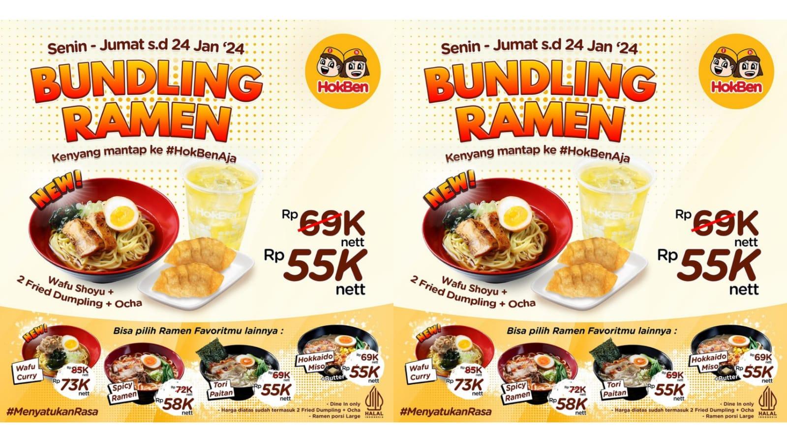 PROMO Hokben 8-12 Januari 2024, Dapatkan 1 Ramen Hokben + 1 Ocha + 2 Fried Dumpling Rp 55 Ribuan