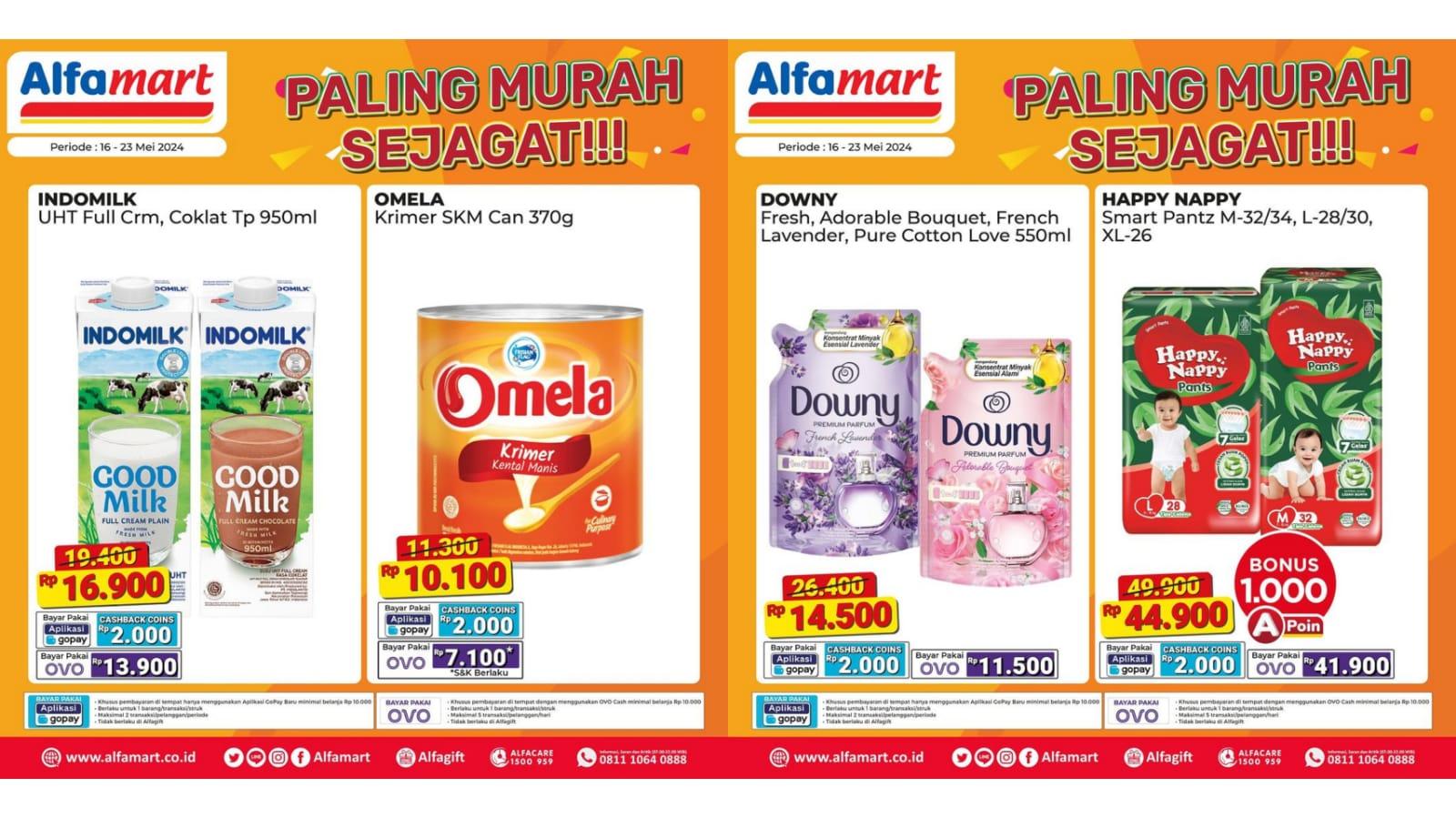 DISKON BESAR! Promo Alfamart 16-23 Mei 2024, Indomilk UHT Full Cream Rp 16.900, Downy Rp 14.500