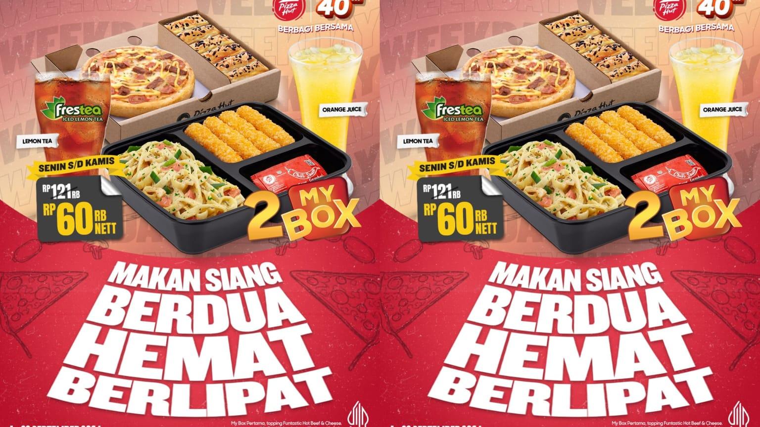 Diskon Spesial Pizza Hut 5-29 September 2024, Dapatkan 2 My Box + 2 Lemon Tea Rp 60 Ribuan