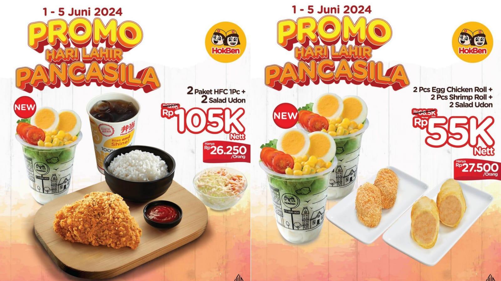 BARU! Promo HokBen 2-5 Juni 2024, 2 Paket HokBen Fried Chicken 1 Pc dan 2 Salad Udon Rp 105 Ribu