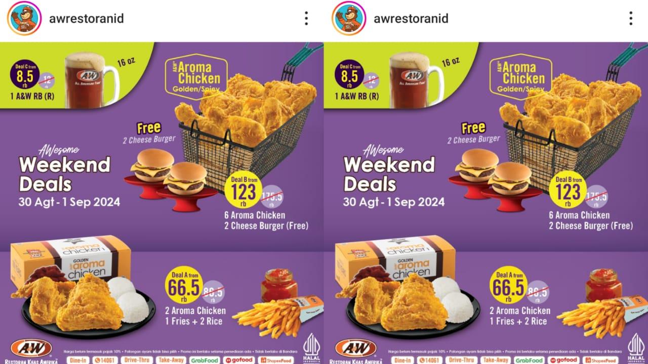 Promo Spesial AW Restoran Hari Ini 1 September 2024, 2 Aroma Chicken + 1 Fries + 2 Rice Rp 66 Ribu