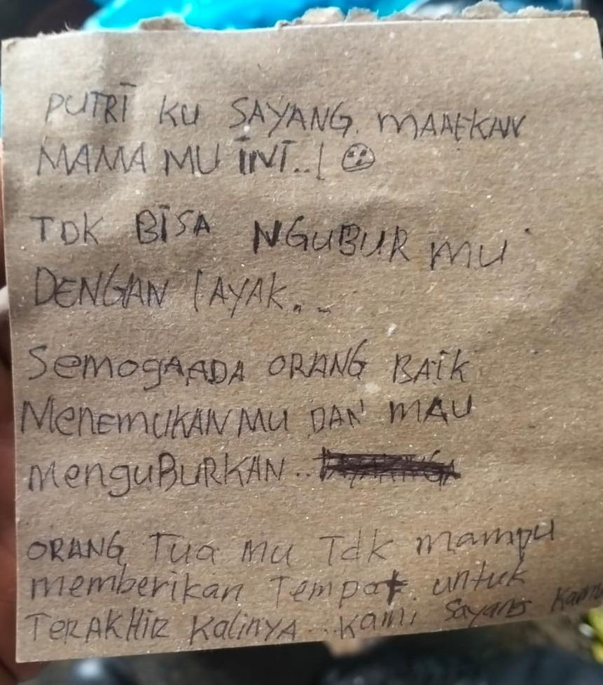 Surat dari orang tua bayi yang ditemukan di Kelurahan Sading, Pada Rabu 11 Desember 2024 - BREAKING NEWS: Geger, Mayat Bayi Ditemukan Warga Sading Badung, Terdapat Lebam di Punggung dan Leher