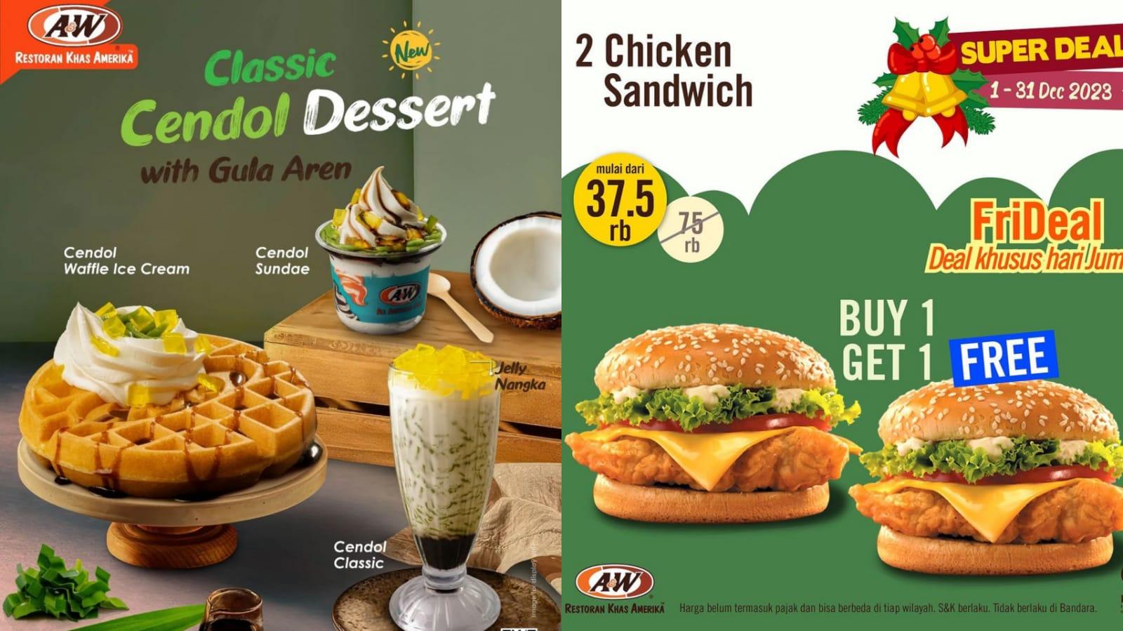 WOW! Promo AW Restoran Hari Ini 15 Desember 2023, 2 Chicken Sandwich Rp 37.500, Cendol Sundae 16.500