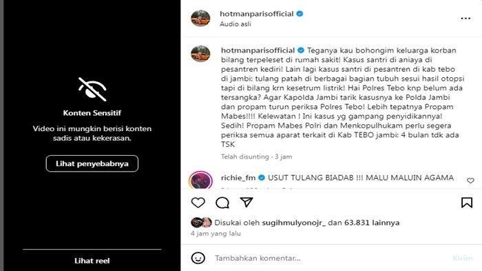 Tanggapan layar unggahan Hotman Paris