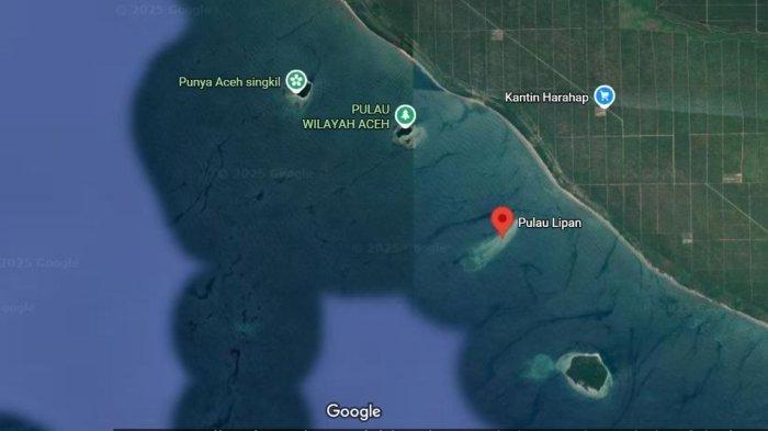 EMPAT PULAU MILIK ACEH - Tangkap layar Google Map empat pulau, yakni Pulau Mangkir Gadang, Pulau Mangkir Ketek, Pulau Lipan dan Pulau Panjang, yang menjadi sengketa pihak Pemerintah Provinsi Aceh dan Sumatera Utara, Indonesia, Jumat (13/6/2025). Presiden Prabowo Subianto akhirnya memutuskan empat pulau sengketa antara Aceh dan Sumatera Utara secara administratif masuk wilayah Aceh.
