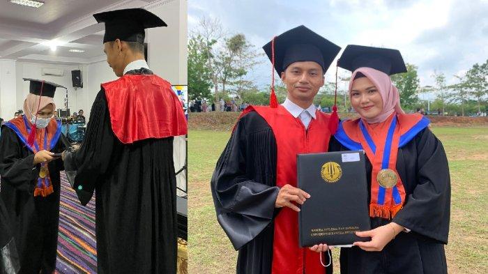 Mahasiswi UBB, Enda dan sang suami Darwance usai prosesi wisuda