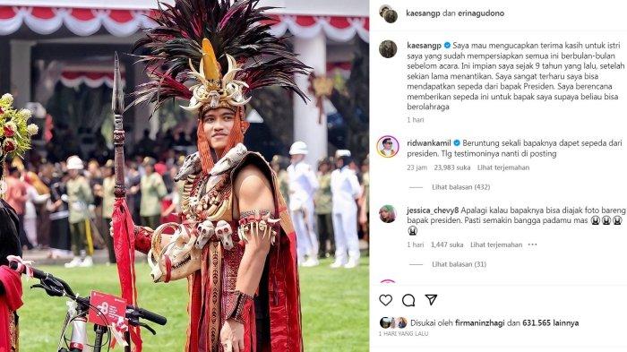 Tangkapan layar unggahan Kaesang Pangarep saat mendapat hadih sepeda dari Presiden Jokowi dan rencanakan akan diberikan ke bapaknya supaya bisa berolahraga