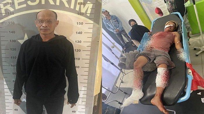 Effendi (41) menderita luka-luka serius setelah dibacok temannya sendiri. (Kanan) safwan melakukan penganiayaan terhadan korban karena perkara utang piutang.
