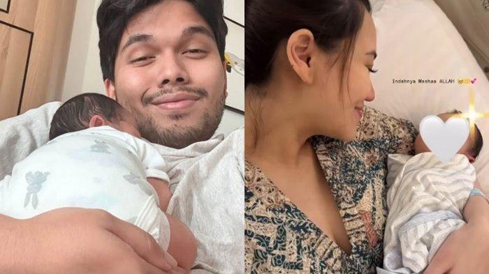 Foto kolase Thariq Halilintar dan Aaliyah Massaid bersama Baby Arash, dicapture 15 Juni 2025.
