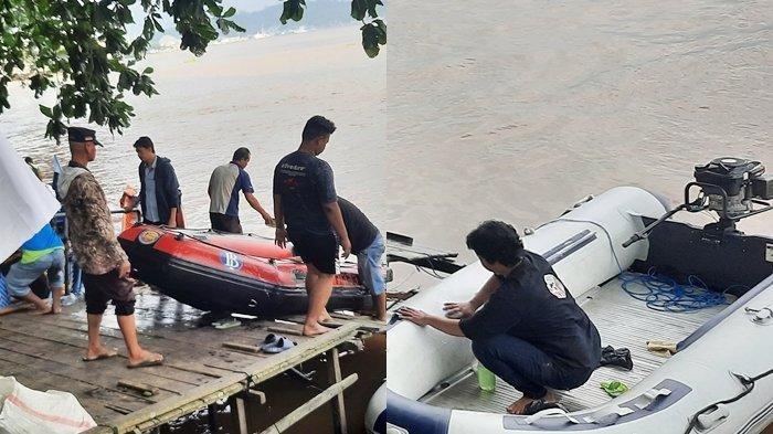 KORBAN TENGGELAM - Petugas saat mengangkut kapal yang digunakan untuk melakukan pencarian di Teluk Lerong Garden, Jalan RE Martadinata, Teluk Lerong Ilir, Samarinda Ulu, Kota Samarinda, Kalimantan Timur pada Jumat (28/6/2024).