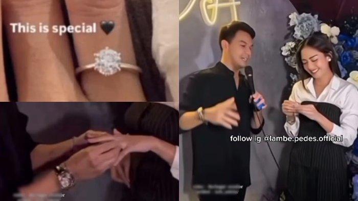 Kolase foto Jonathan Frizzy sematkan cincin di jari Ririn Dwi Ariyanti.