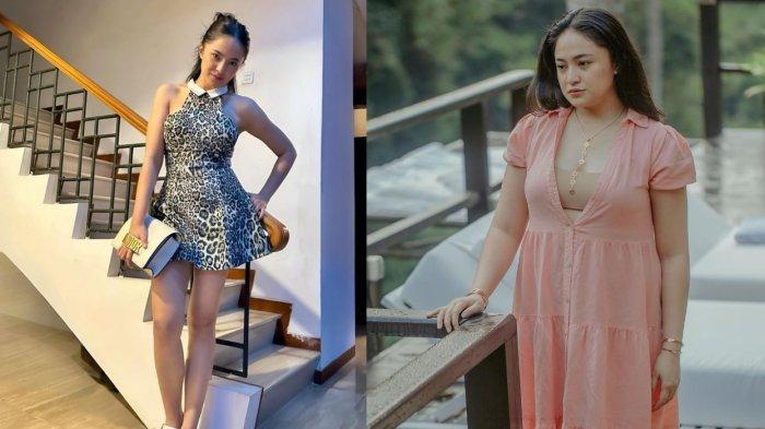 Kolase perbandingan sosok Marshanda sebelum dan pasca diet ketat.