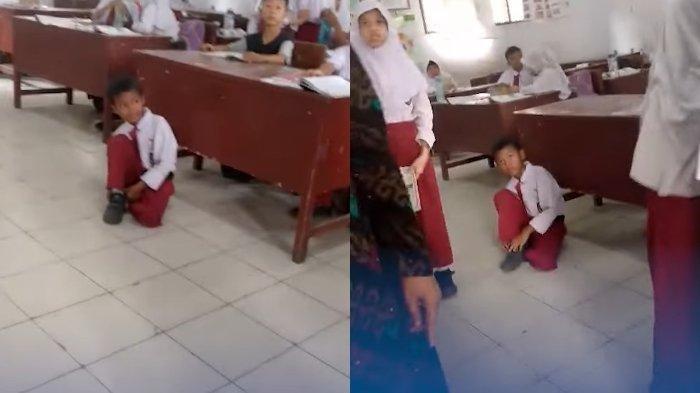 Mahesya Iskandar (10) dihukum gurunya, Haryati untuk duduk di lantai selama berjam-jam.