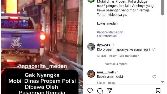 Mobil Propam Polres Tapanuli Selatan (Tapsel) terlibat tabrak lari di Jalan Pandu, Kota Medan, Sumut, Minggu (6/7/2025).