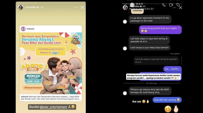 Program baru Abang L, Rizky Billar dan Lesti Kejora di Mentari TV kena nyinyiran. Billar balas hatters di insta stories.