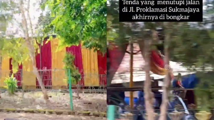 Viral di media sosial video memperlihatkan warga yang mendirikan tenda pesta pernikahan di tengah-tengah Jalan Umum Sentosa Raya, Sukmajaya, Depok, Jawa Barat.