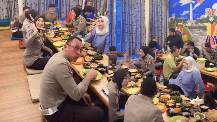 RAMAI PENGUNJUNG - Warung Makan Ayah Rojak ramai pengunjung kedatangan rombongan polisi saat buka puasa, dicapture (19/3/2025). Ibunda Ayu Ting Ting ucapkan terima kasih.