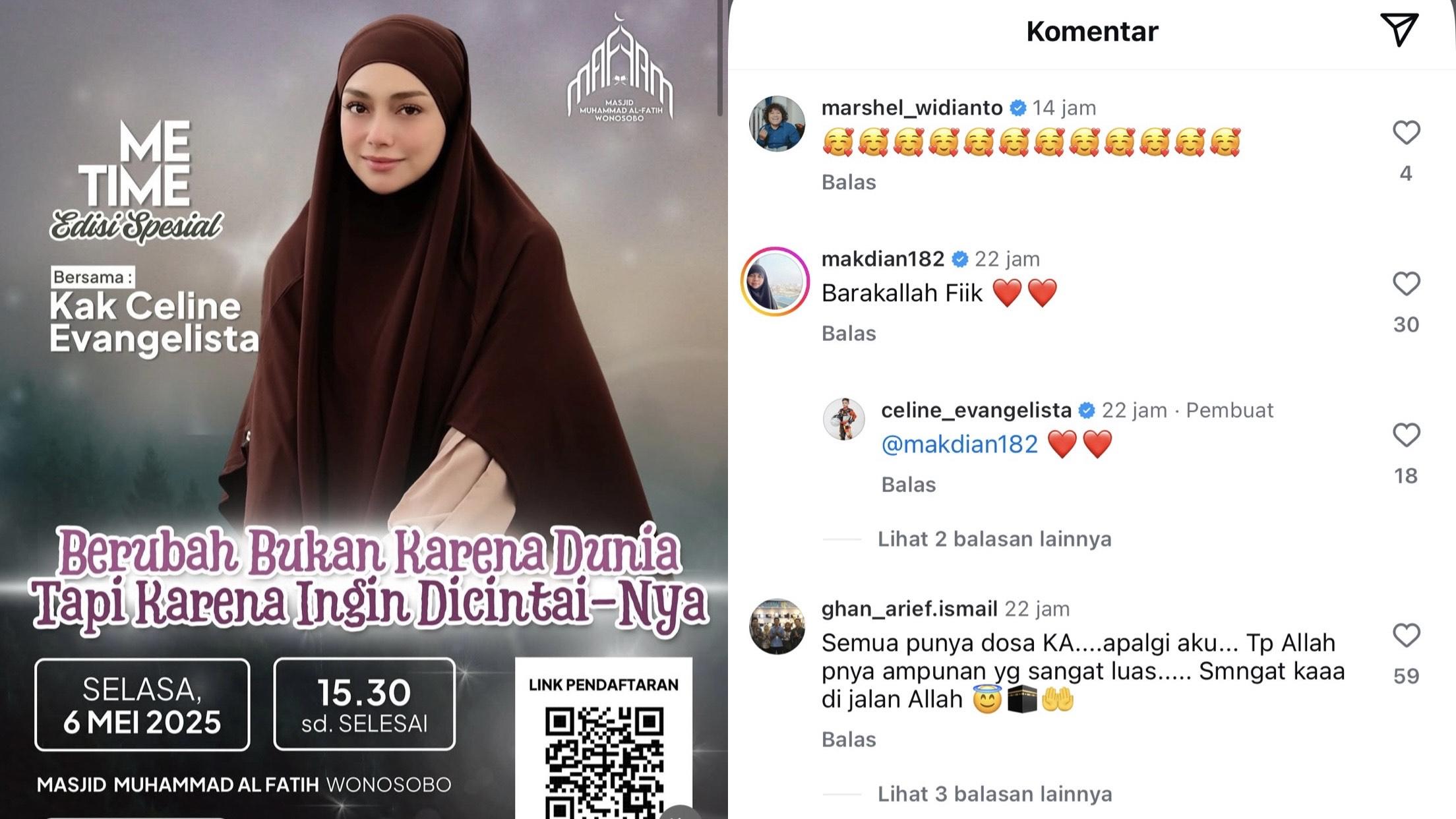 KAJIAN - Artis Celine Evangelista jadi bintang tamu kajian agama di Wonosobo, dicapture (4/5/2025). Janda Stefan William tuai komentar komika Marshel Widianto.