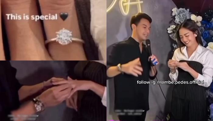 Kolase foto Jonathan Frizzy sematkan cincin di jari Ririn Dwi Ariyanti.