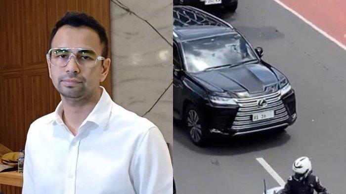 Kolase foto Raffi Ahmad dan capture video viral mobil dinas RI 36 dan patwalnya.
