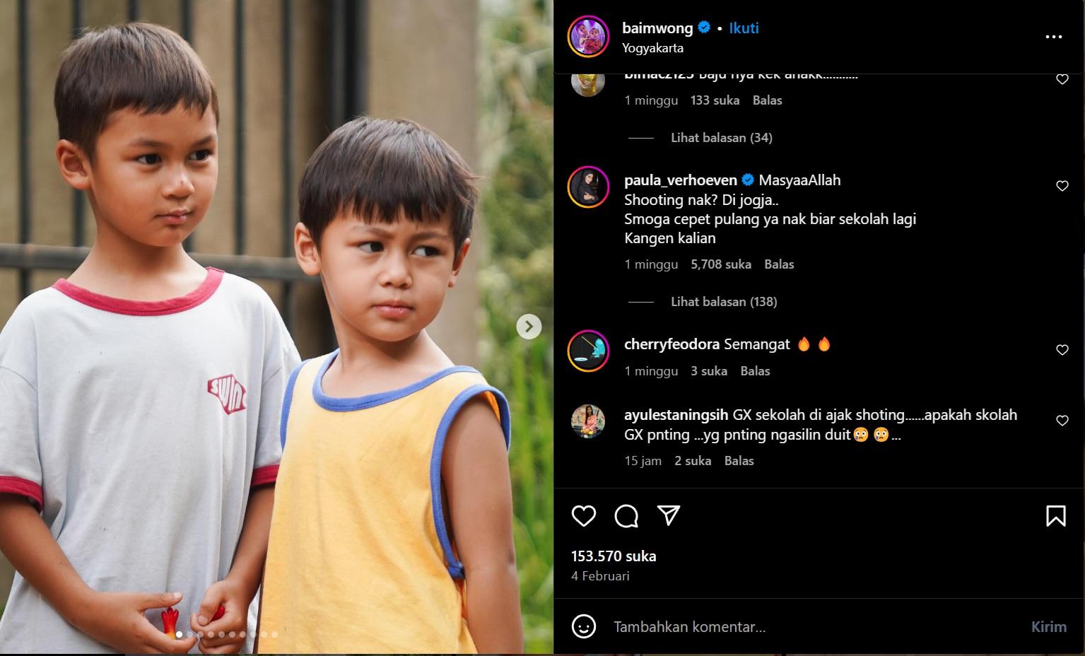 MINTA CEPAT PULANG - Komentar Paula Verhoeven di postingan Baim Wong dari capture instagram, Sabtu (15/2/2025). Isu rujuk mencuat, cuitan Paula Verhoehen di postingan Baim Wong disorot.