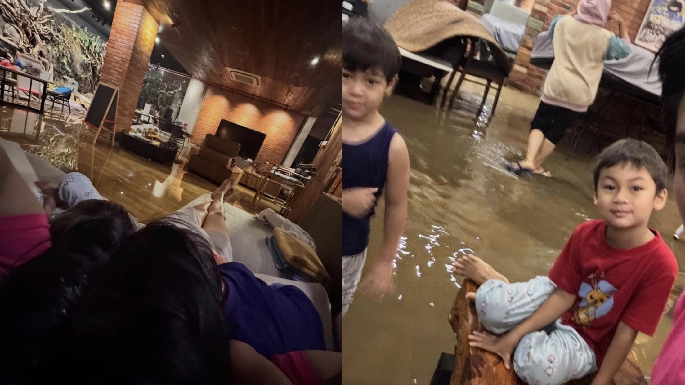 RASAKAN KEBANJIRAN - Kondisi Kiano dan Kenzo saat tempat tinggal Baim Wong kebanjiran terekam dari capture instagram, Kamis (6/3/2025). Baim tetap tak menitipkan dua anaknya pada Paula meski hunian mereka kebanjiran.