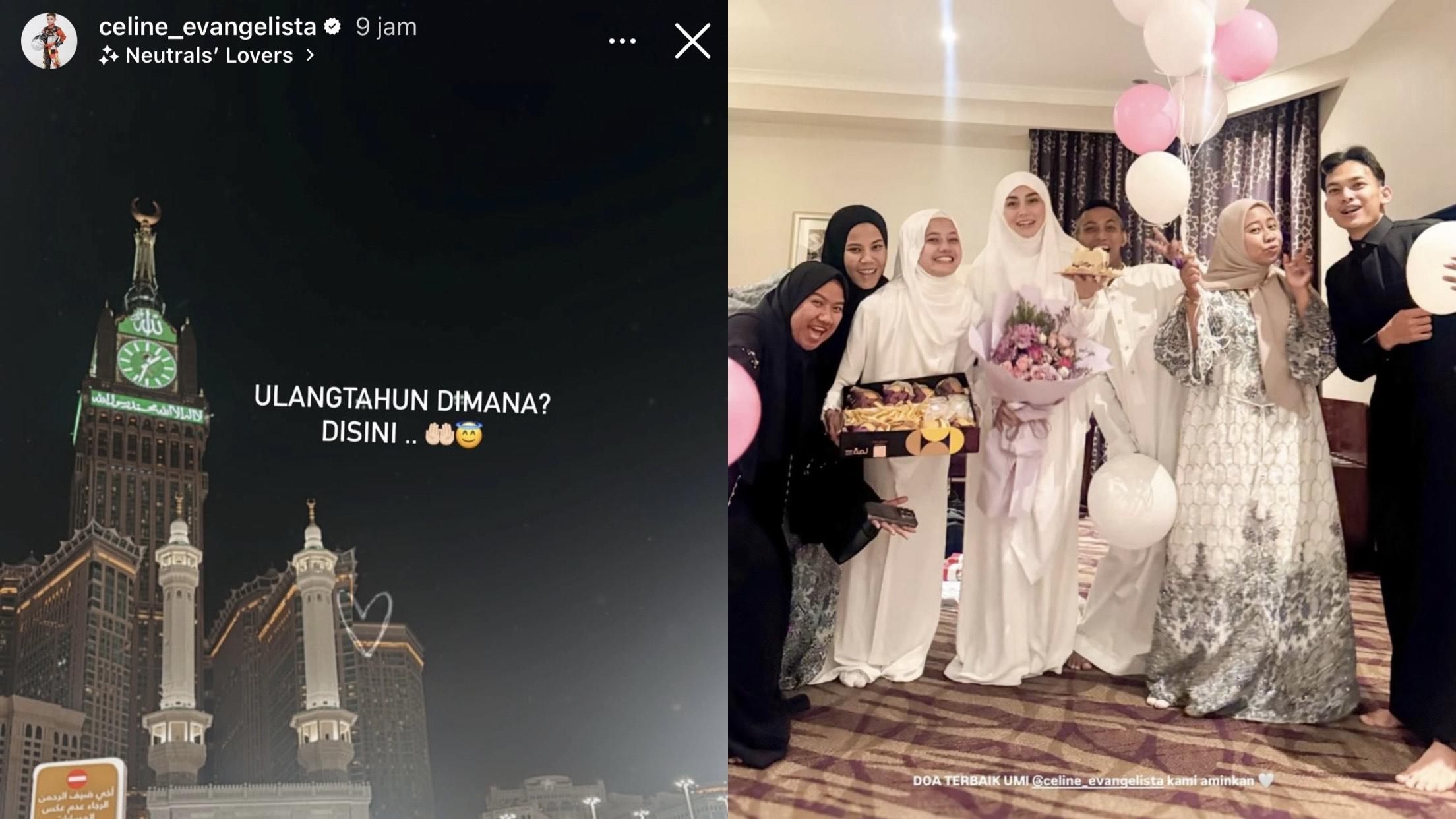 TAK KUNJUNG PULANG - Celine Evangelista merayakan ulang tahun di Mekah pada Rabu, (2/4/2025).
