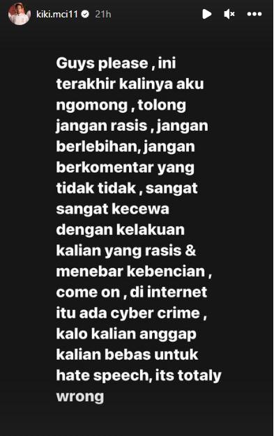 Postingan Kiki MCI11 ingatkan tas rasis.